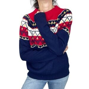 Vintage 80s 90s red white blue fair isle knit ski sweater M